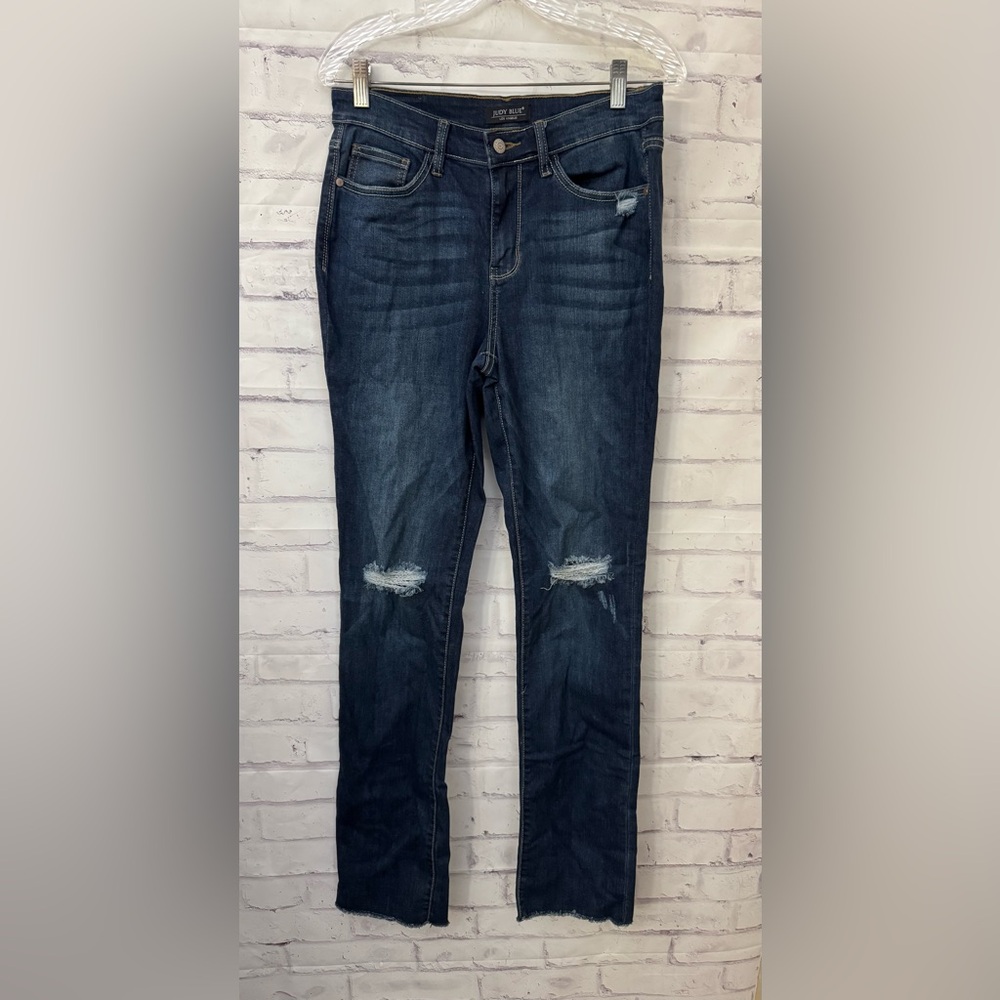 Judy Blue Los Angeles Size 9/29‎ Straight Fit Raw Hem Distressed Blue Jeans